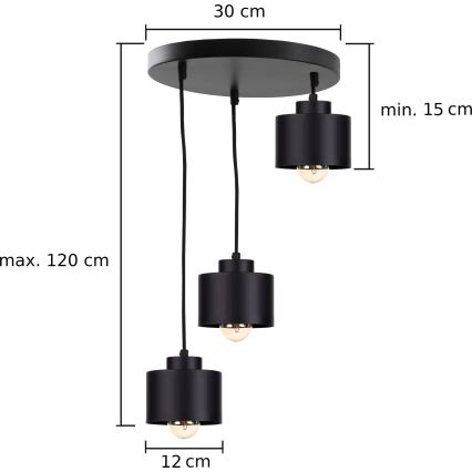 Κρεμαστό φωτιστικό οροφής SIMPLY BLACK 3xE27/60W/230V διάμετρος 32 cm