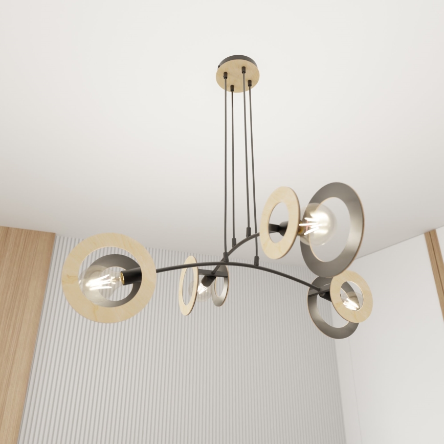 Κρεμαστό φωτιστικό οροφής SKIVA 4xE27/15W/230V μαύρο/μπεζ
