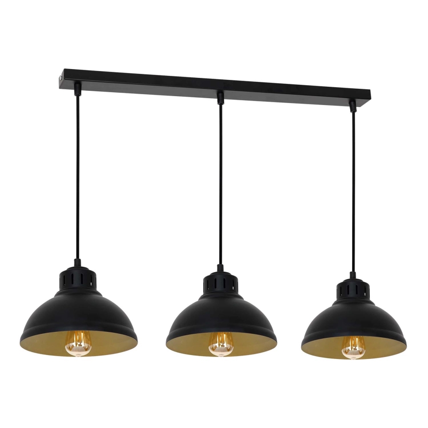 Κρεμαστό φωτιστικό οροφής SVEN 3xE27/15W/230V μαύρο/χρυσό
