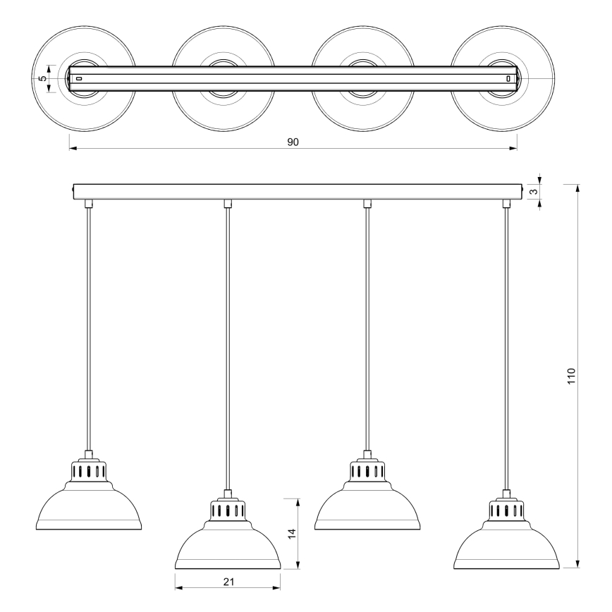 Κρεμαστό φωτιστικό οροφής SVEN 4xE27/15W/230V μαύρο/χρυσό