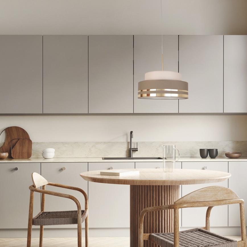 Κρεμαστό φωτιστικό οροφής TAMI 1xE27/60W/230V μπεζ/καφέ/χρυσό