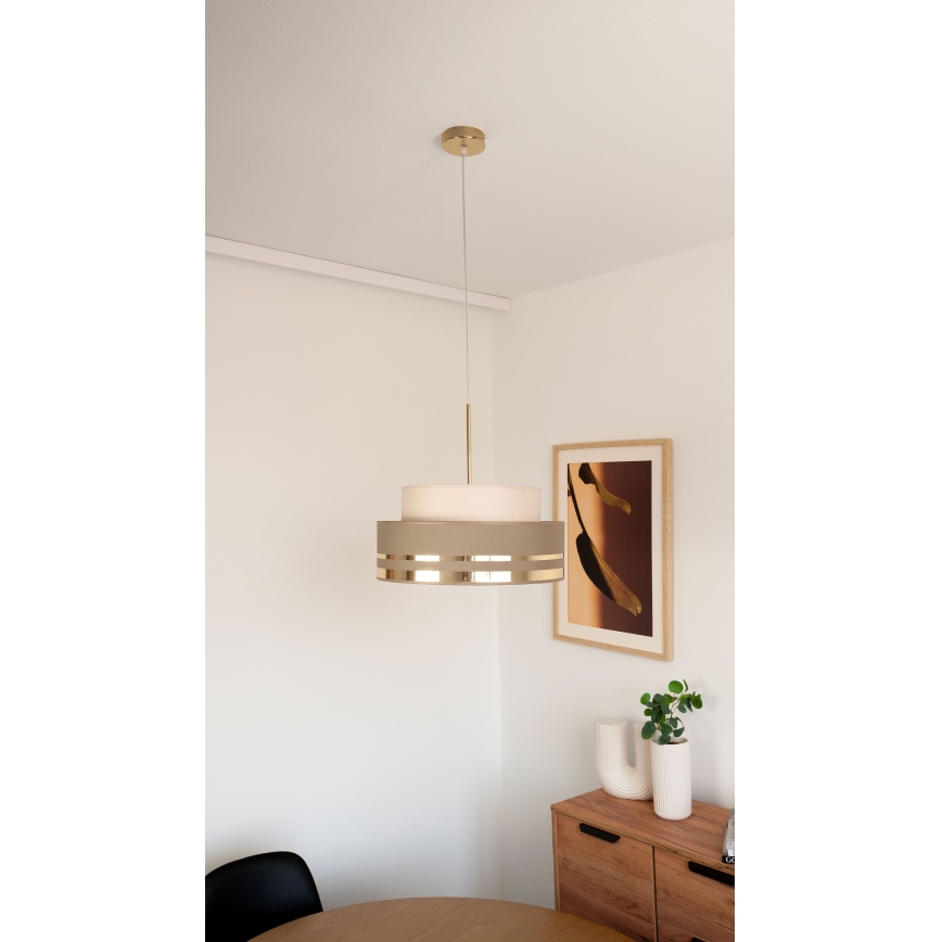 Κρεμαστό φωτιστικό οροφής TAMI 1xE27/60W/230V μπεζ/καφέ/χρυσό
