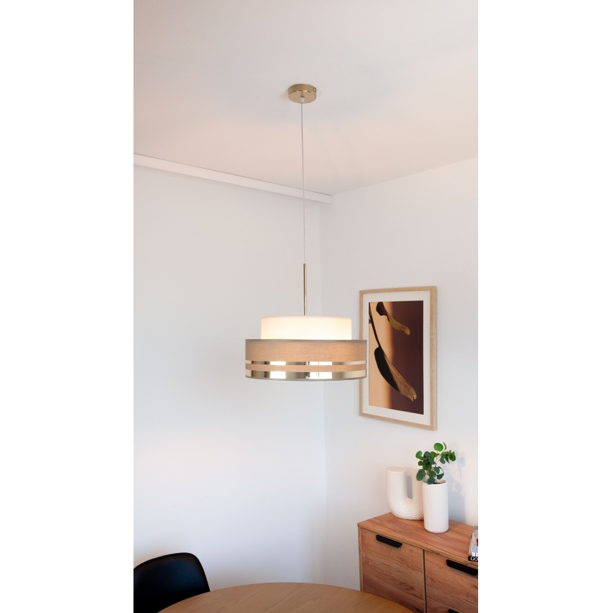 Κρεμαστό φωτιστικό οροφής TAMI 1xE27/60W/230V μπεζ/καφέ/χρυσό