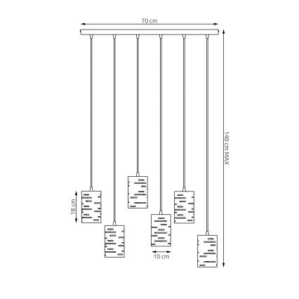 Κρεμαστό φωτιστικό οροφής TANK 6xE27/15W/230V μαύρο