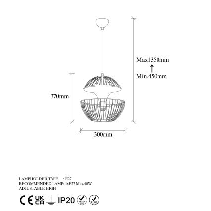 Κρεμαστό φωτιστικό οροφής TELMANDER 1xE27/40W/230V χρυσό
