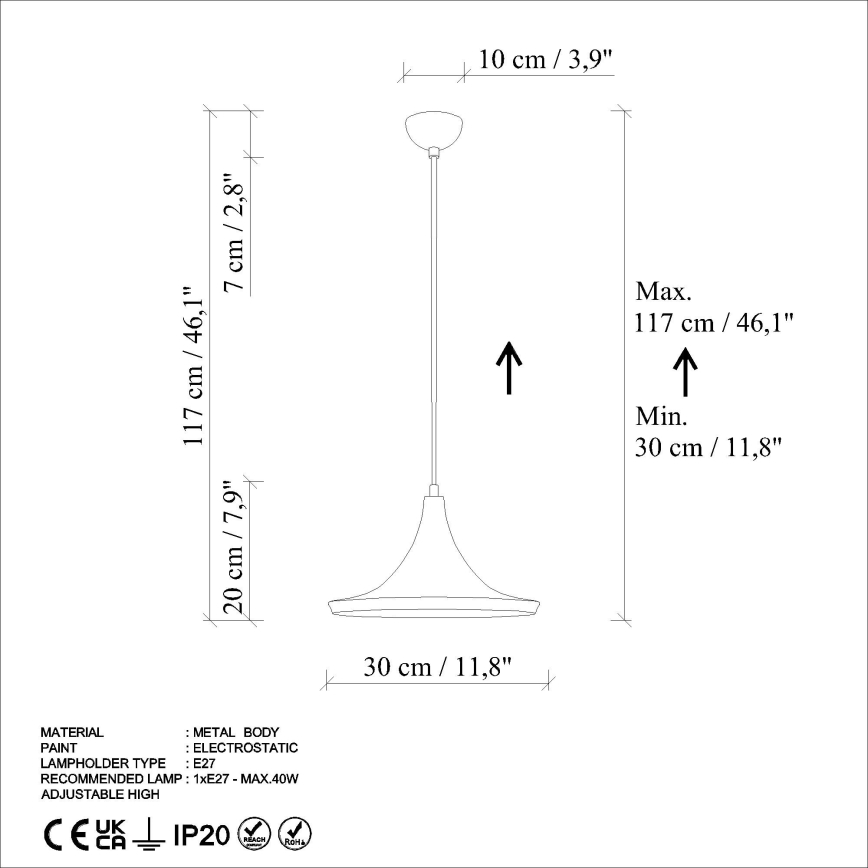 Κρεμαστό φωτιστικό οροφής TOM 1xE27/40W/230V πορτοκαλί