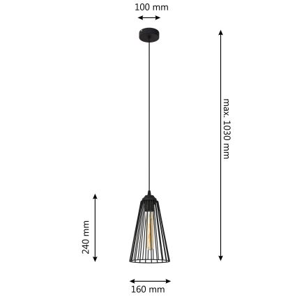 Κρεμαστό φωτιστικό οροφής TORRI 1xE27/15W/230V διάμετρος 16 cm μαύρο