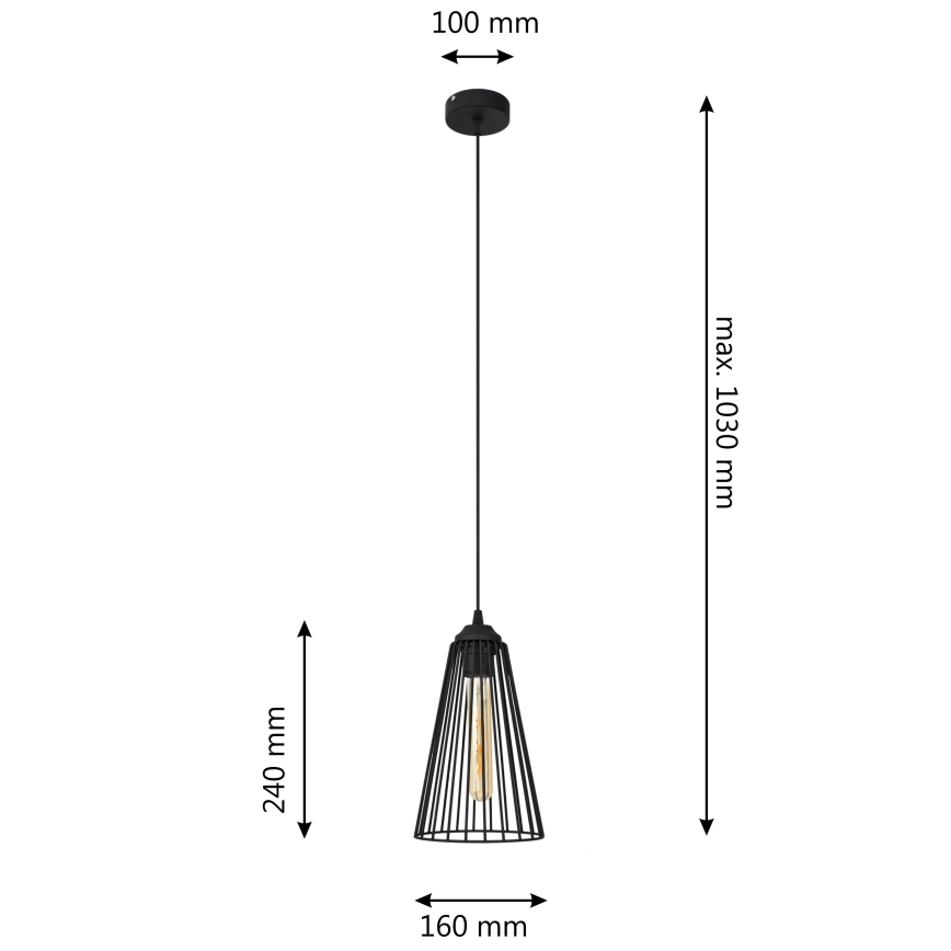 Κρεμαστό φωτιστικό οροφής TORRI 1xE27/15W/230V διάμετρος 16 cm μαύρο