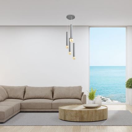 Κρεμαστό φωτιστικό οροφής TUBA 4xE27/15W/230V γκρι