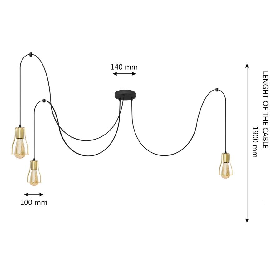 Κρεμαστό φωτιστικό οροφής TUBE 3xE27/10W/230V spider μαύρο/χρυσό