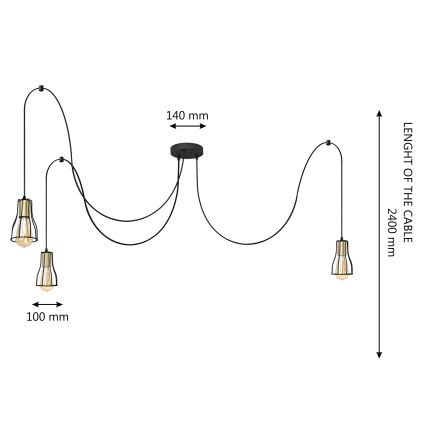 Κρεμαστό φωτιστικό οροφής TUBE 3xE27/10W/230V spider μαύρο/χρυσό