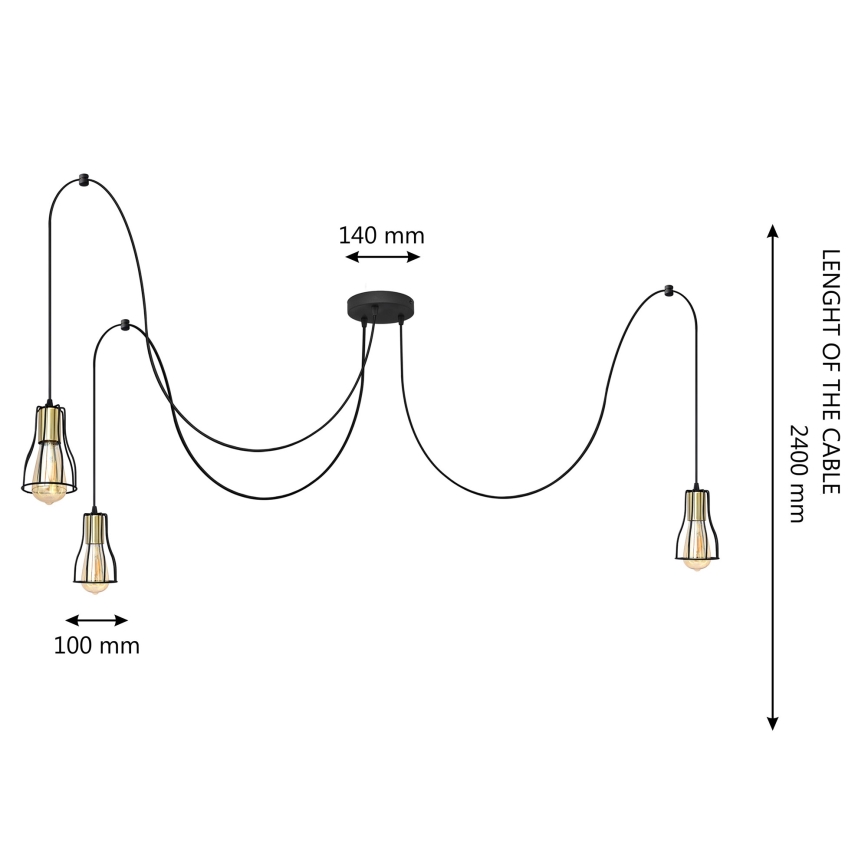Κρεμαστό φωτιστικό οροφής TUBE 3xE27/10W/230V spider μαύρο/χρυσό