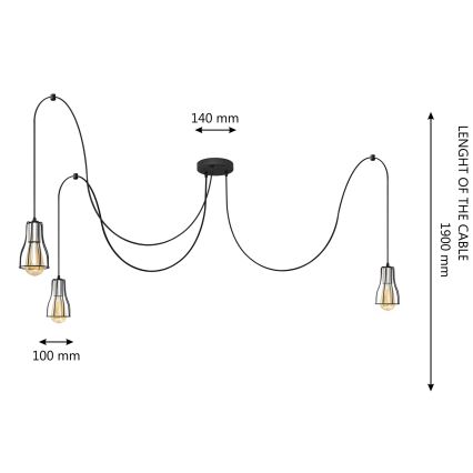 Κρεμαστό φωτιστικό οροφής TUBE 3xE27/10W/230V spider μαύρο/γυαλιστερό χρώμιο