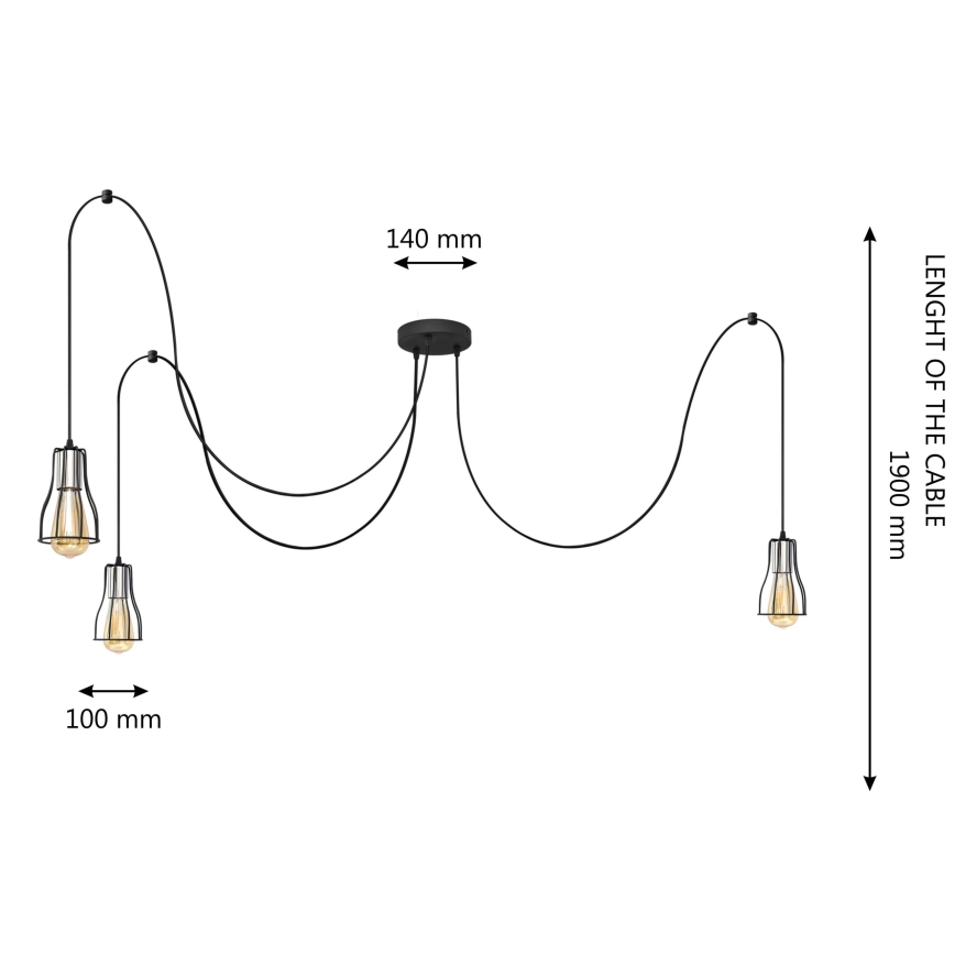 Κρεμαστό φωτιστικό οροφής TUBE 3xE27/10W/230V spider μαύρο/γυαλιστερό χρώμιο