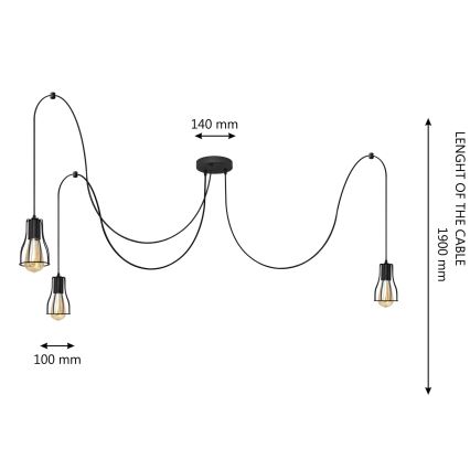 Κρεμαστό φωτιστικό οροφής TUBE 3xE27/15W/230V spider μαύρο