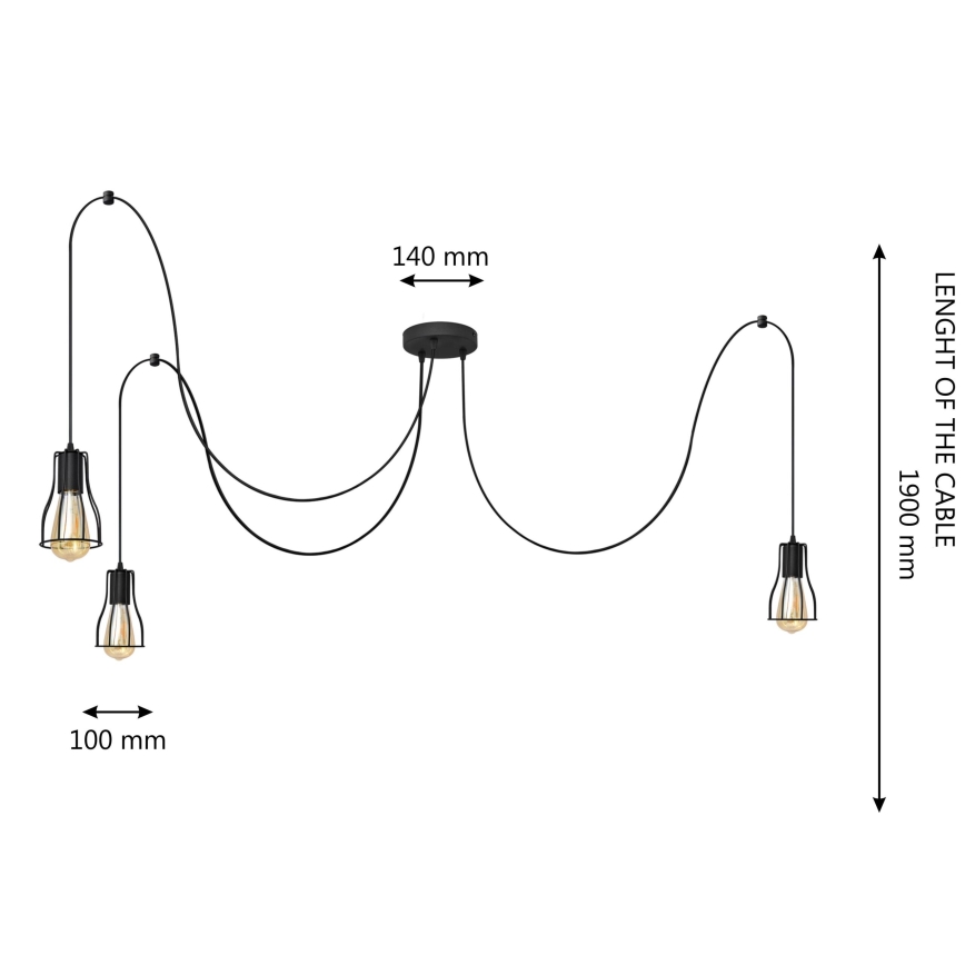Κρεμαστό φωτιστικό οροφής TUBE 3xE27/15W/230V spider μαύρο