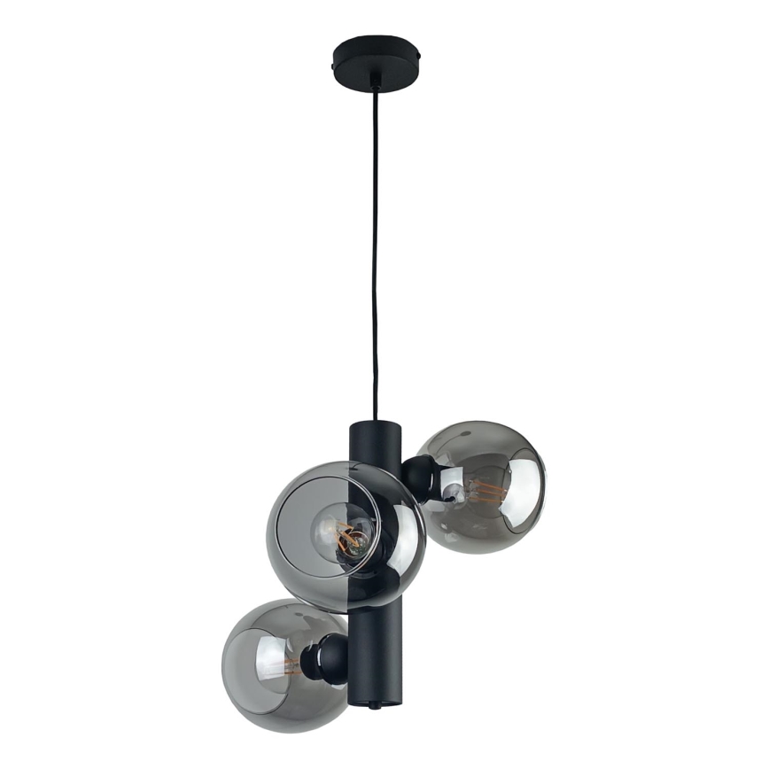 Κρεμαστό φωτιστικό οροφής TUBE 3xE27/60W/230V μαύρο/φιμέ μαύρο