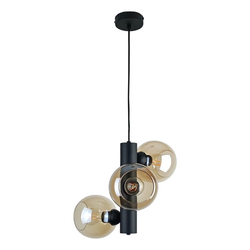 Κρεμαστό φωτιστικό οροφής TUBE 3xE27/60W/230V μαύρο/φιμέ μπεζ