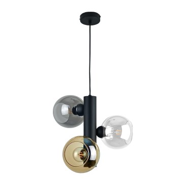 Κρεμαστό φωτιστικό οροφής TUBE 3xE27/60W/230V μαύρο/φιμέ μπεζ/διαφανή