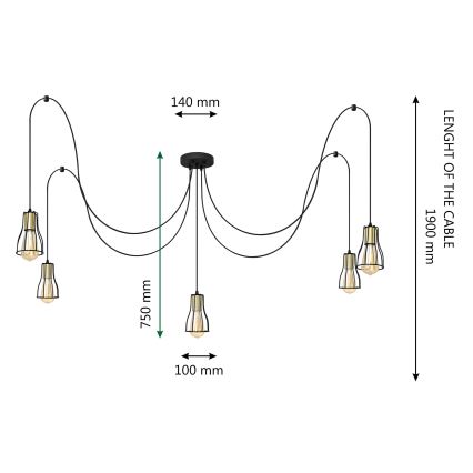 Κρεμαστό φωτιστικό οροφής TUBE 5xE27/15W/230V spider μαύρο/γυαλιστερό χρώμιο