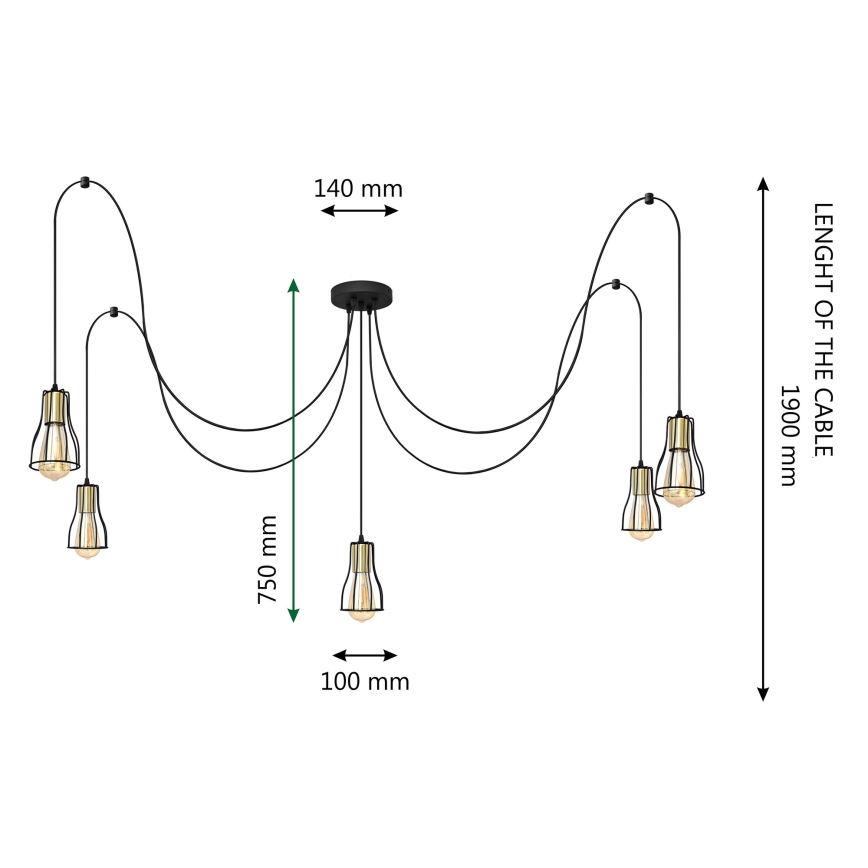 Κρεμαστό φωτιστικό οροφής TUBE 5xE27/15W/230V spider μαύρο/γυαλιστερό χρώμιο