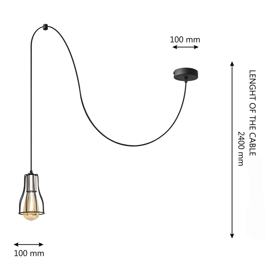 Κρεμαστό φωτιστικό οροφής TUBE LONG 1xE27/15W/230V μαύρο/γυαλιστερό χρώμιο