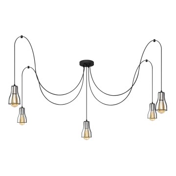 Κρεμαστό φωτιστικό οροφής TUBE LONG 5xE27/15W/230V μαύρο/γυαλιστερό χρώμιο