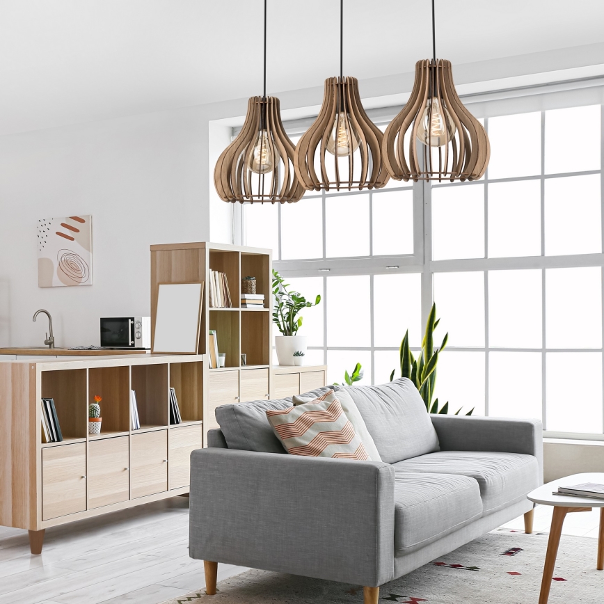 Κρεμαστό φωτιστικό οροφής TUCCI 3xE27/15W/230V δρυς/μαύρο