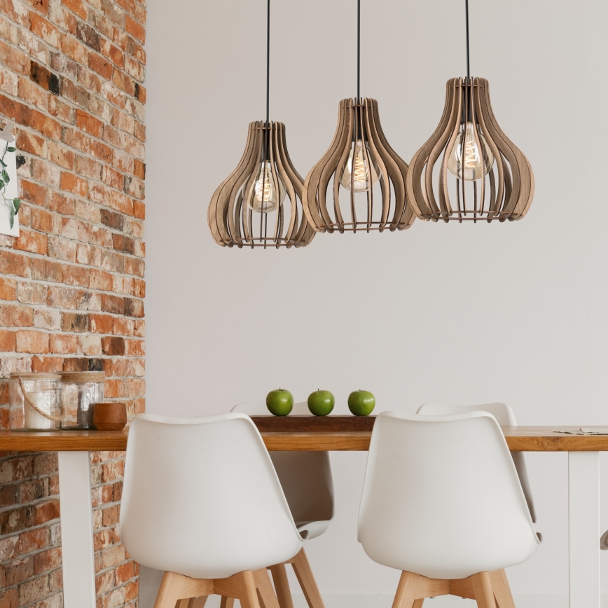 Κρεμαστό φωτιστικό οροφής TUCCI 3xE27/15W/230V δρυς/μαύρο