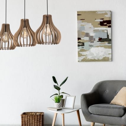 Κρεμαστό φωτιστικό οροφής TUCCI 3xE27/15W/230V δρυς/μαύρο