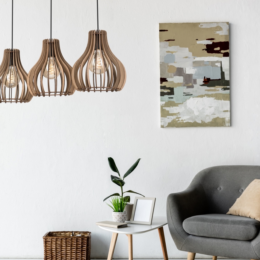 Κρεμαστό φωτιστικό οροφής TUCCI 3xE27/15W/230V δρυς/μαύρο