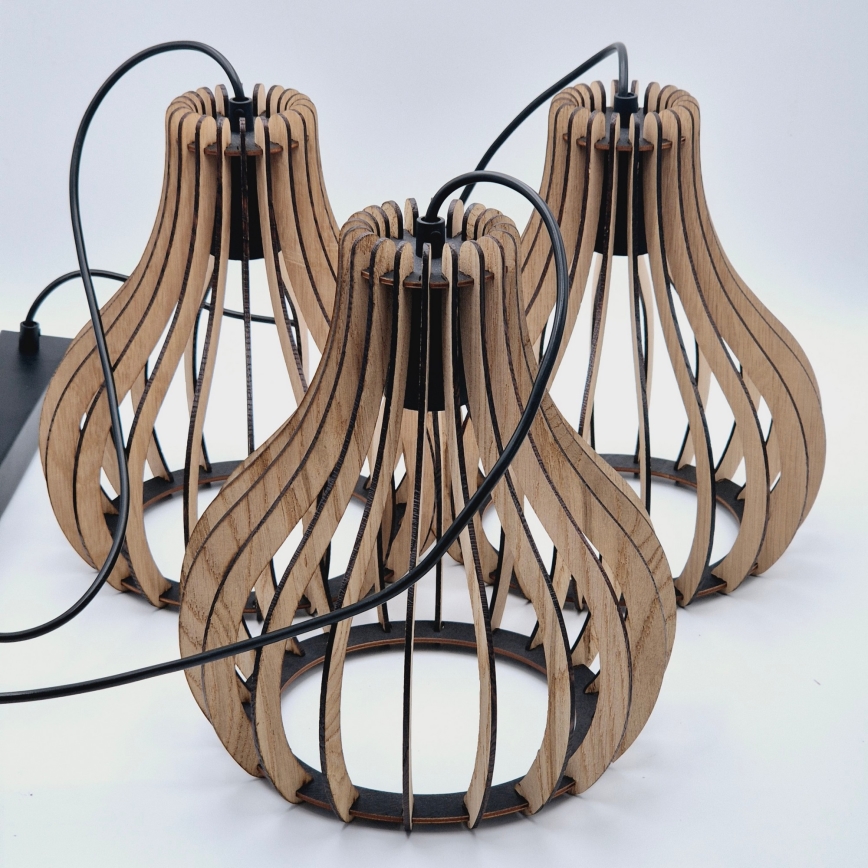 Κρεμαστό φωτιστικό οροφής TUCCI 3xE27/15W/230V δρυς/μαύρο