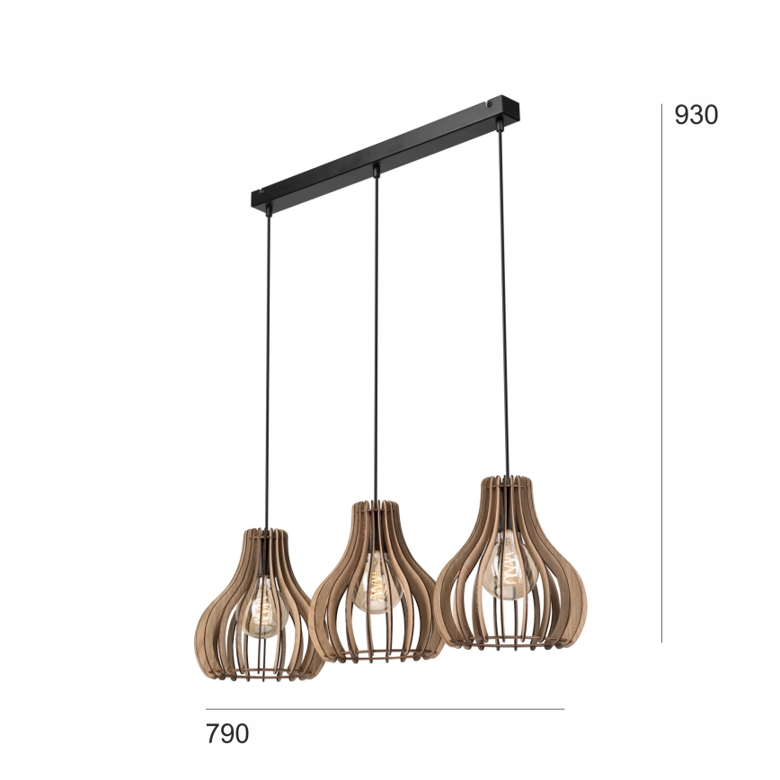 Κρεμαστό φωτιστικό οροφής TUCCI 3xE27/15W/230V δρυς/μαύρο
