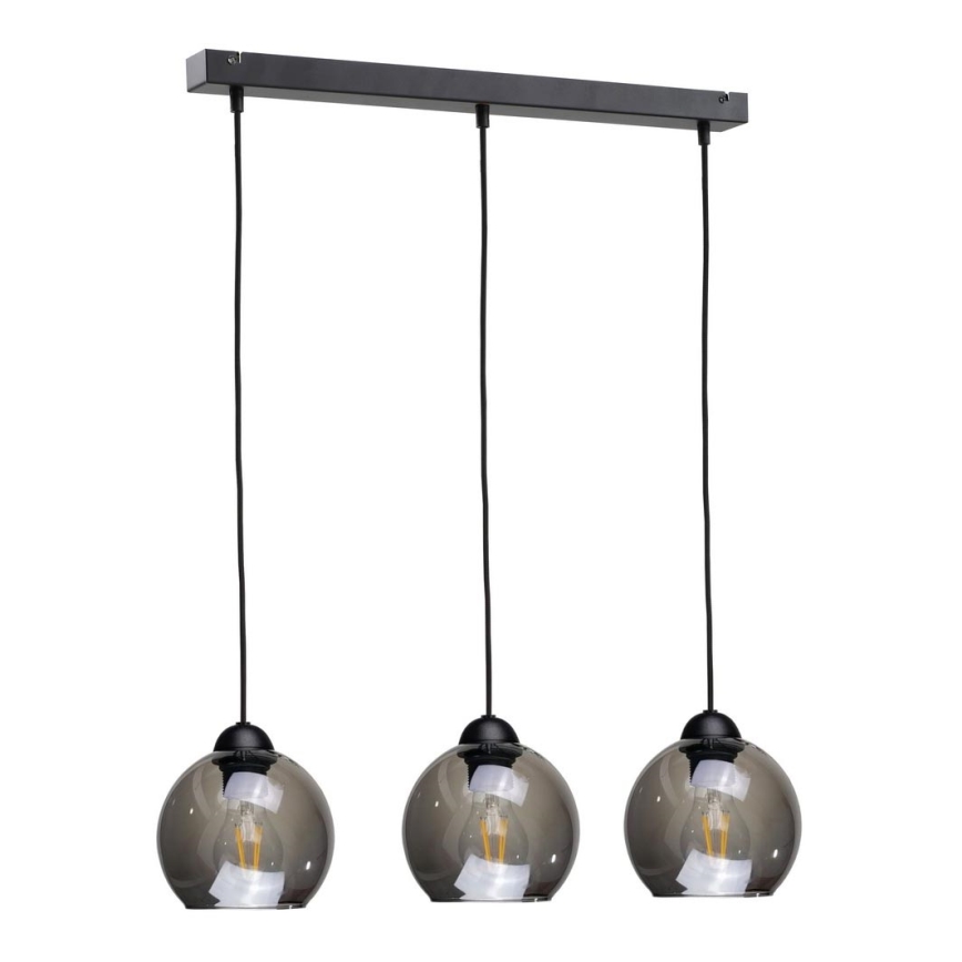 Κρεμαστό φωτιστικό οροφής UNO 3xE27/60W/230V μαύρο/φιμέ