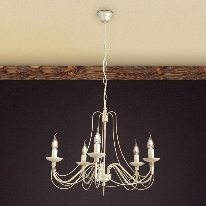 Κρεμαστό φωτιστικό οροφής VELA 5xE14/40W/230V διάμετρος 60 cm λευκό/χρυσό/πατίνα