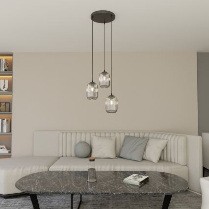 Κρεμαστό φωτιστικό οροφής VERDI 3xE27/15W/230V διάμετρος 30 cm μαύρο/γκρι