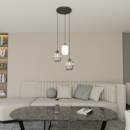 Κρεμαστό φωτιστικό οροφής VERDI 3xE27/15W/230V διάμετρος 30 cm μαύρο/γκρι/λευκό