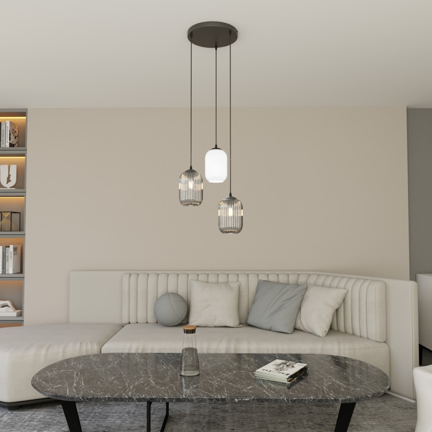 Κρεμαστό φωτιστικό οροφής VERDI 3xE27/15W/230V διάμετρος 30 cm μαύρο/γκρι/λευκό