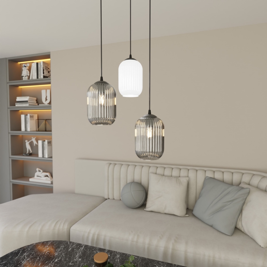 Κρεμαστό φωτιστικό οροφής VERDI 3xE27/15W/230V διάμετρος 30 cm μαύρο/γκρι/λευκό