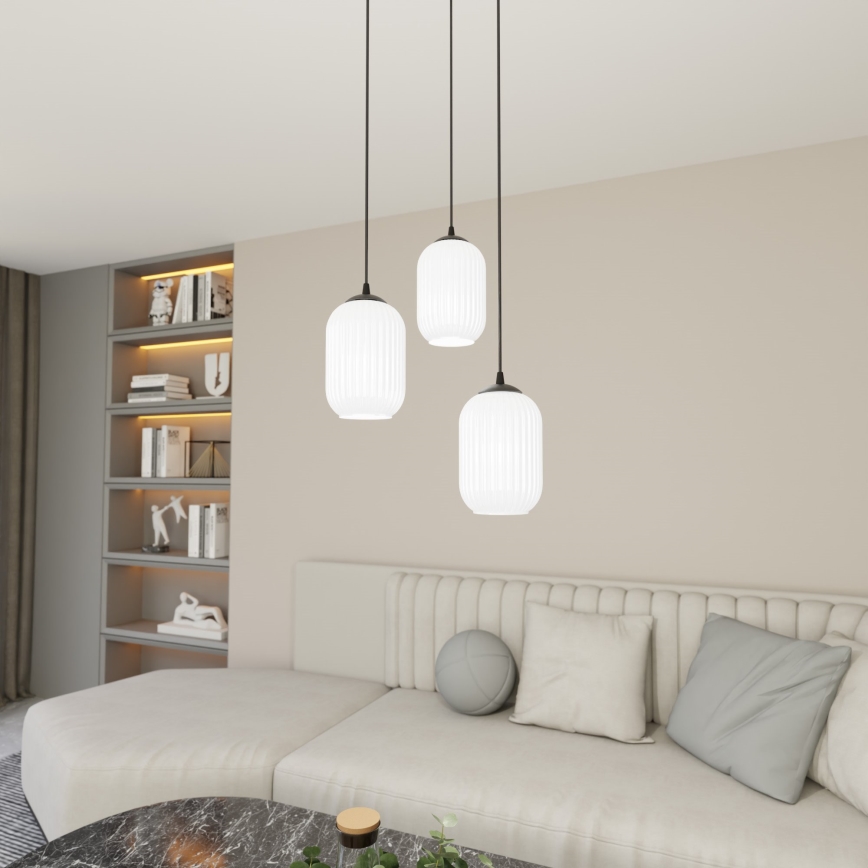 Κρεμαστό φωτιστικό οροφής VERDI 3xE27/15W/230V διάμετρος 30 cm μαύρο/λευκό