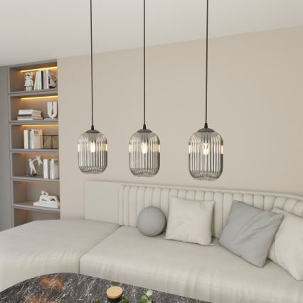 Κρεμαστό φωτιστικό οροφής VERDI 3xE27/15W/230V μαύρο/γκρι