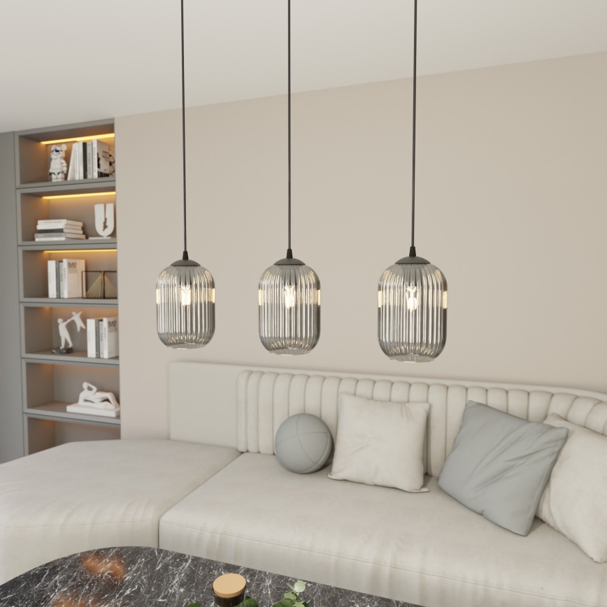 Κρεμαστό φωτιστικό οροφής VERDI 3xE27/15W/230V μαύρο/γκρι