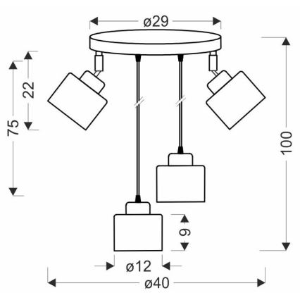 Κρεμαστό φωτιστικό οροφής WAMA 4xE27/40W/230V μαύρο/ματ χρώμιο