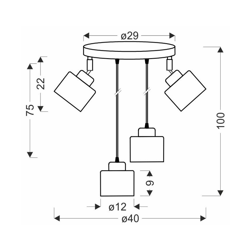 Κρεμαστό φωτιστικό οροφής WAMA 4xE27/40W/230V μαύρο/ματ χρώμιο