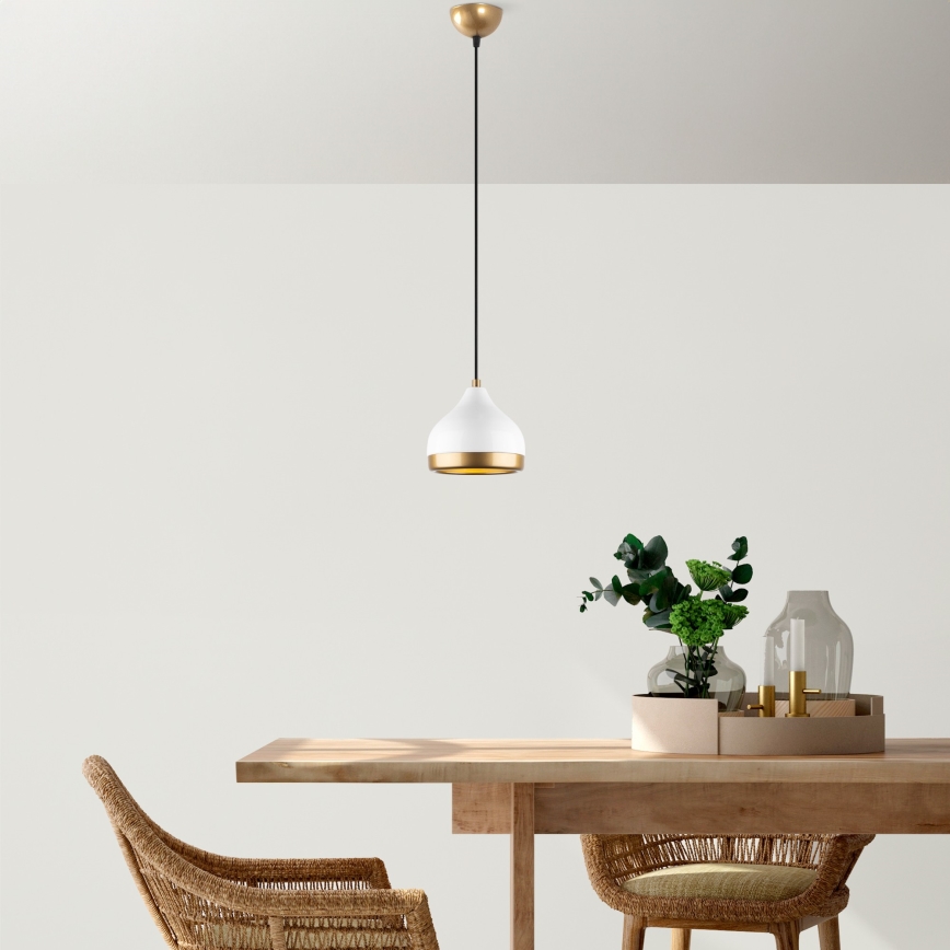 Κρεμαστό φωτιστικό οροφής YILDO 1xE27/40W/230V λευκό/χρυσό
