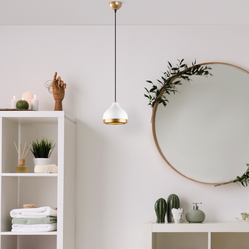 Κρεμαστό φωτιστικό οροφής YILDO 1xE27/40W/230V λευκό/χρυσό