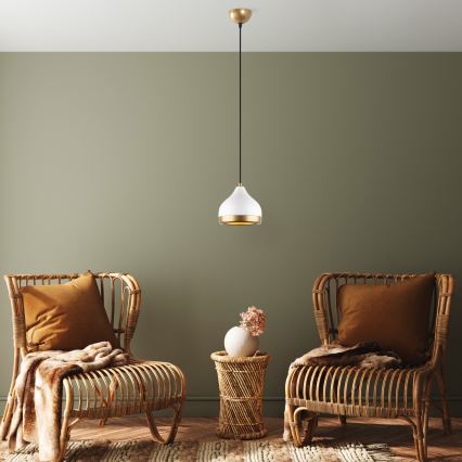 Κρεμαστό φωτιστικό οροφής YILDO 1xE27/40W/230V λευκό/χρυσό
