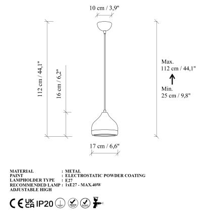 Κρεμαστό φωτιστικό οροφής YILDO 1xE27/40W/230V λευκό/χρυσό