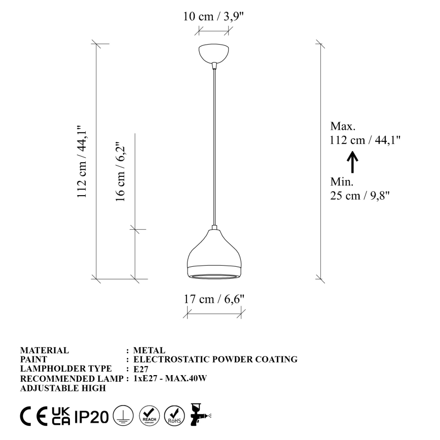 Κρεμαστό φωτιστικό οροφής YILDO 1xE27/40W/230V λευκό/χρυσό