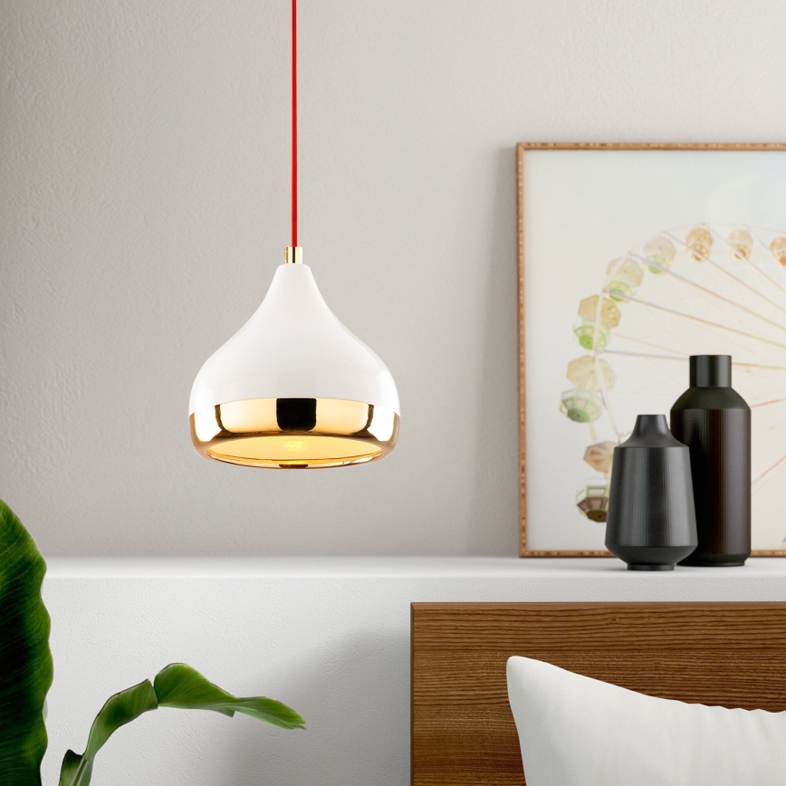 Κρεμαστό φωτιστικό οροφής YILDO 1xE27/40W/230V λευκό/χρυσό/κόκκινο